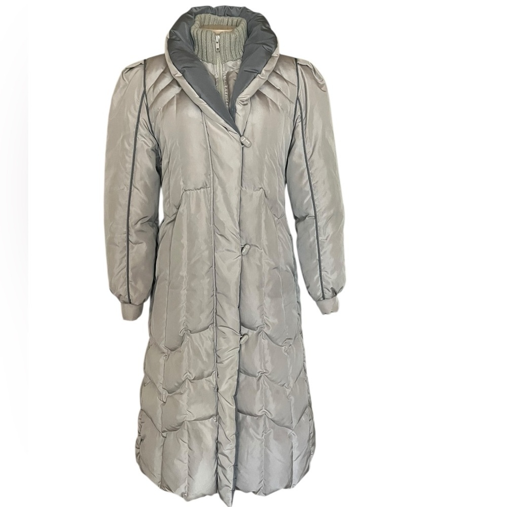The Waters Edge Long Quilted Puffer Down Coat in Light Gray